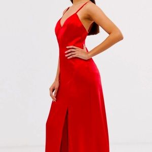Club L London Satin Thigh Split Maxi Dress